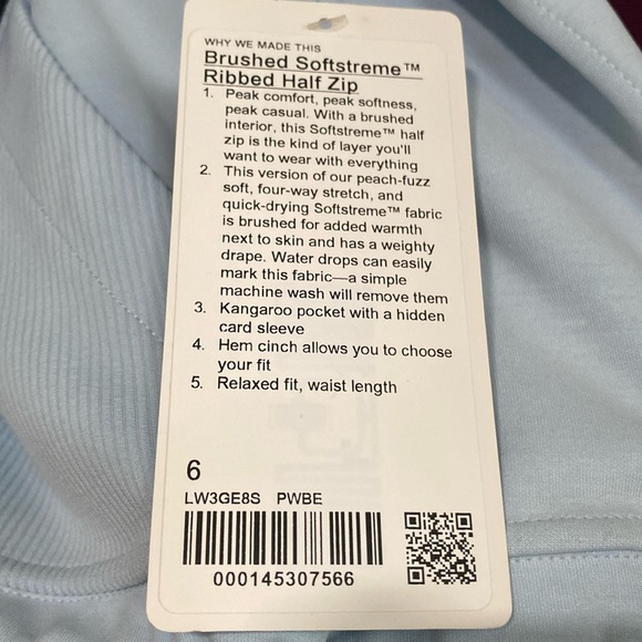 ❤️ Lululemon Brushed Softstreme Ribbed Half Zip Size 6 Light Blue NWT - Picture 6 of 10